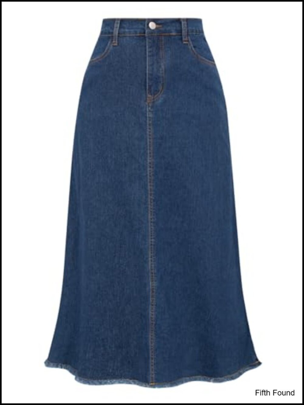 A-Line Maxi Jean Skirt High Waist Raw Hem Pockets